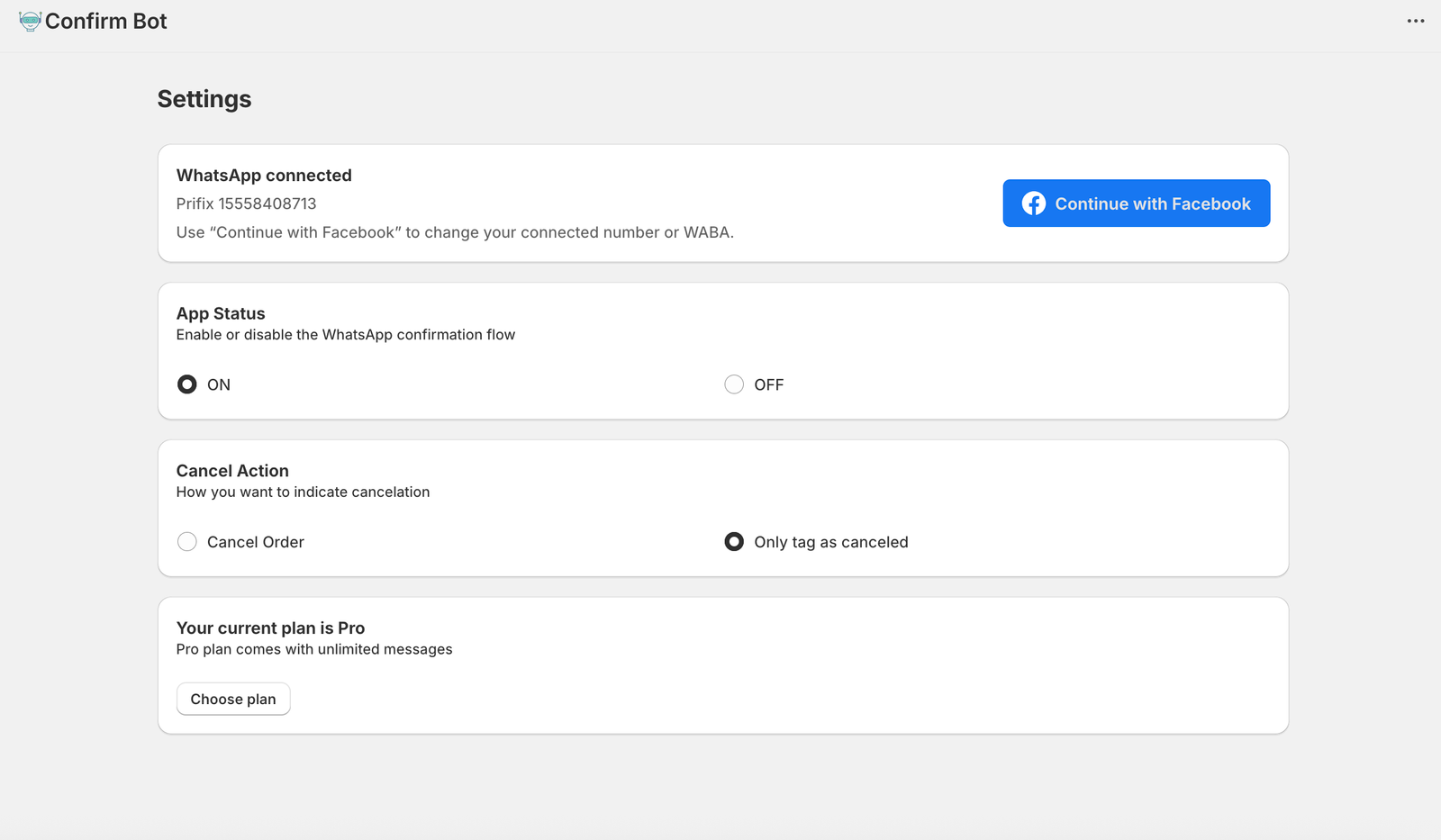 Customer chat inbox showing WhatsApp conversation history and order confirmations